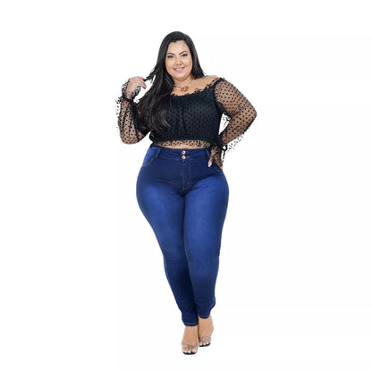calças jeans femininas plus size cintura alta levanta bum bum
