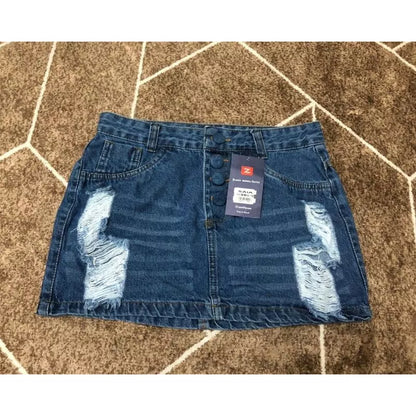 saia jeans com botoes encapados