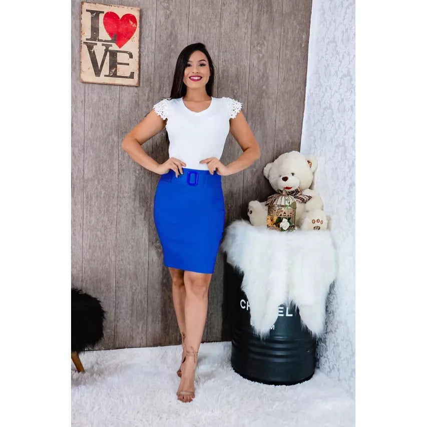 Saia Social Evangélica com Fivela Moda Secretária Feminina P M G GG EXG