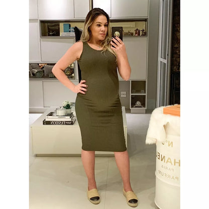 Vestido Midi Canelado Regata para gestante