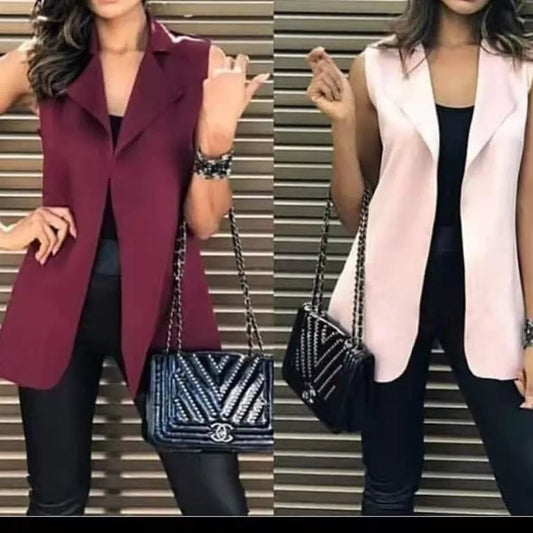 Max Colete Feminino Longo De Neoprene Moda Com Bolso Falso！