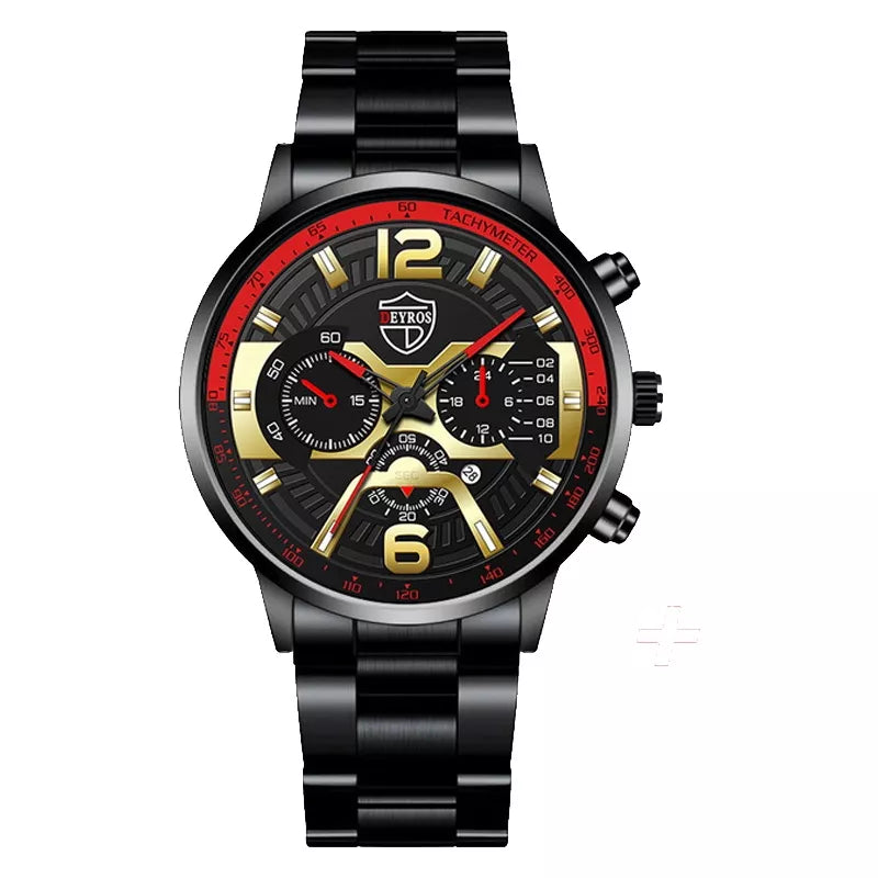 Relógio De Luxo Ouro Masculino Original Cronógrafo De Quartzo De À Prova D'água Negócios Relogio Masculino Dourado Com Pulseira Kit