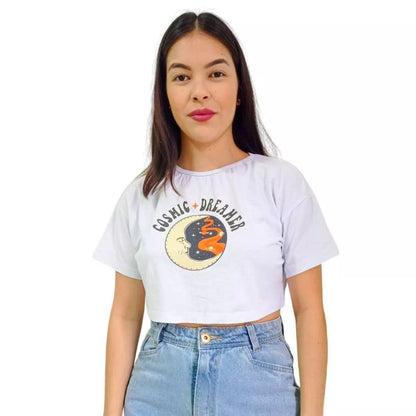 Camiseta T-shirt Cropped Oversized Estampado Moda Gringa Algodão