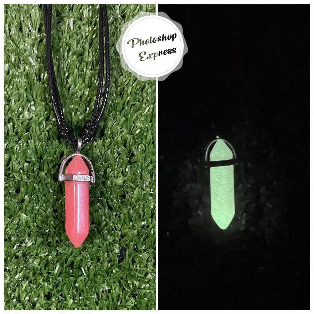 Colar De Pedra Hippie Quartzo Lua Natural Brilha No Escuro azul ou verde cordão preto ajustavel