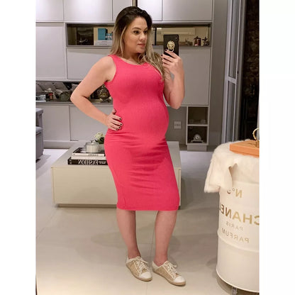 Vestido Midi Canelado Regata para gestante