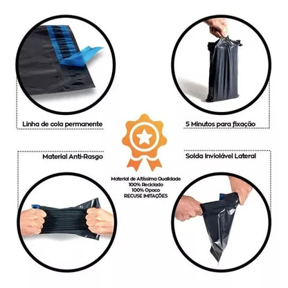Kit Envelope de Segurança com 100 unidades embalagem cinza auto colante - Varias medidas