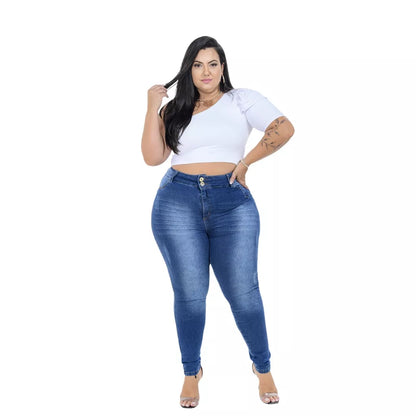 calças jeans femininas plus size cintura alta levanta bum bum