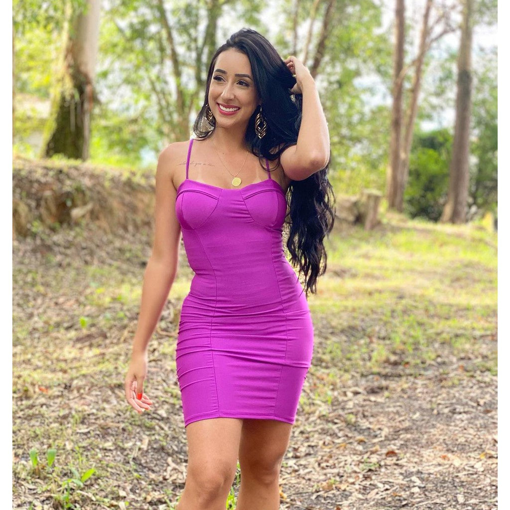 vestido alcinha curto colado retro com bojo