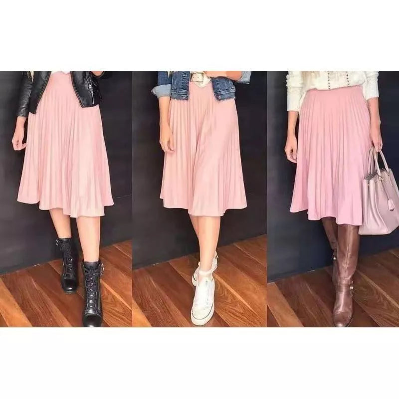 Saia midi Plissada Midi Moda Evangelica Casual Elegante para igreja