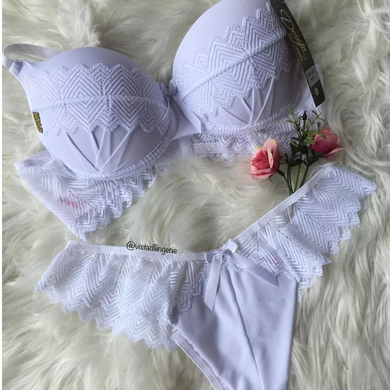 Conjunto Feminino Lingerie Com Bojo Microfibra e Renda JANE MICRO