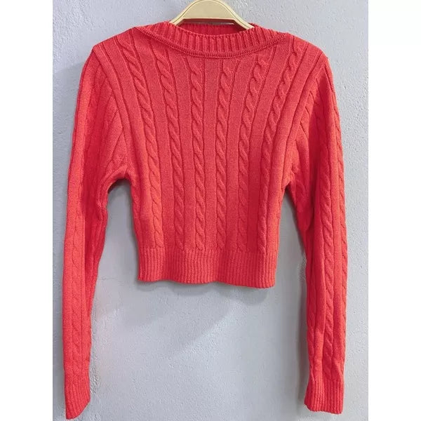 Blusa de frio tricô cropped feminina manga longa