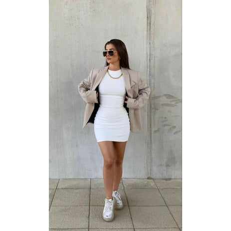 Vestido feminino mini tubinho sem manga básico sexy dia a dia tendência blogueira