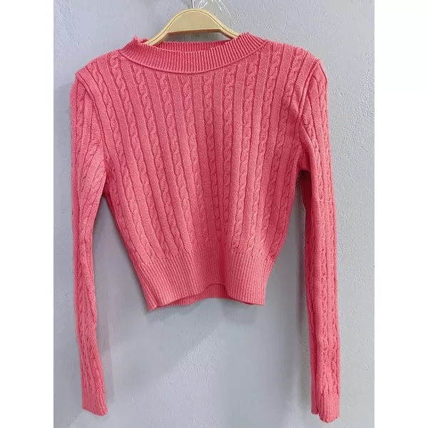Blusa de frio tricô cropped feminina manga longa