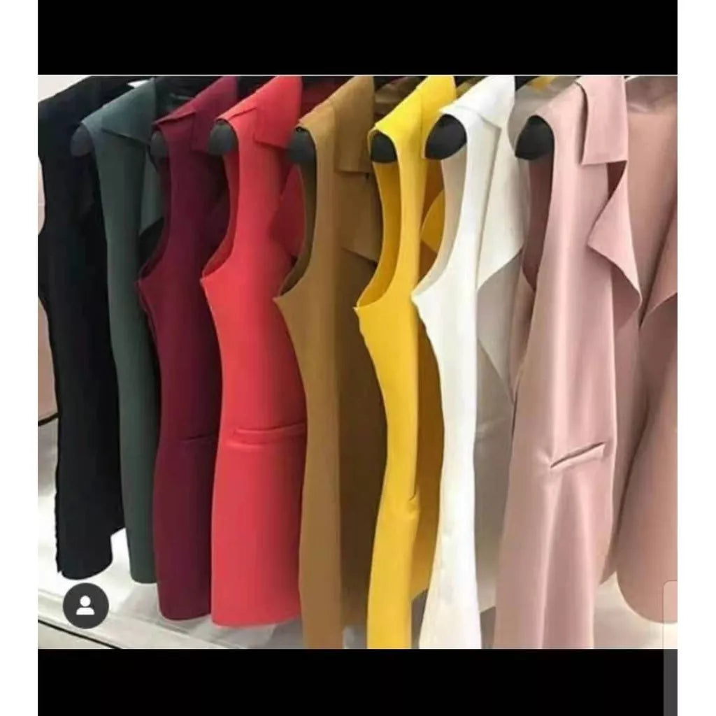 Max Colete Feminino Longo De Neoprene Moda Com Bolso Falso！