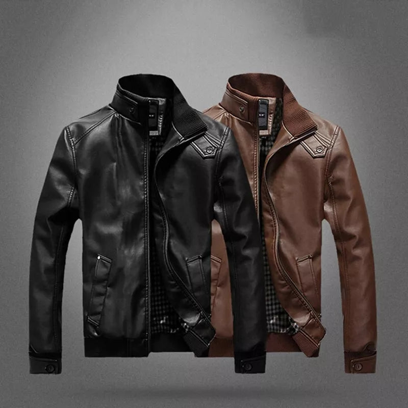 Nova Moda Outono Primavera Inverno Masculino Jaqueta De Couro Pu Marrom Preto Mens Gola Casacos Jaquetas De Motoqueiro Da Motocicleta