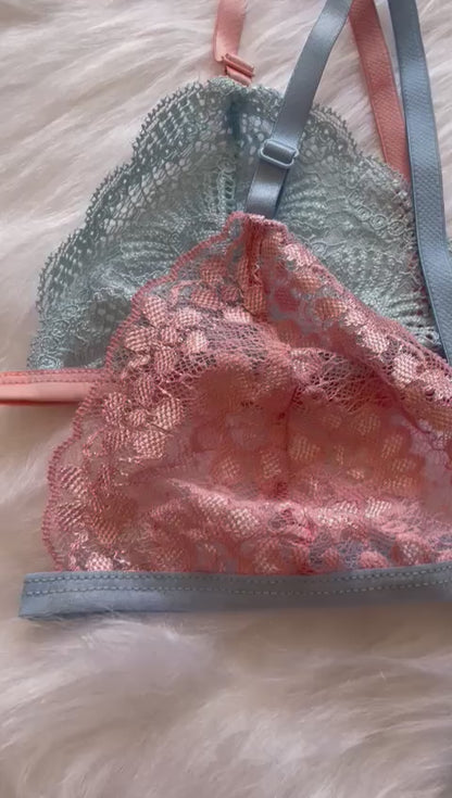 Conjunto de Lingerie Em Renda Sutiã Sem Bojo Calcinha De Regulagem