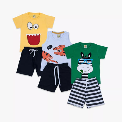 Kit Sortido 10 Peças de Roupas Infantil Menino- 5 Camisetas + 5 Bermudas - Promoção - Kit com 5 Conjuntos de Roupa Infantil Menino Verão Masculino Bebe Barato