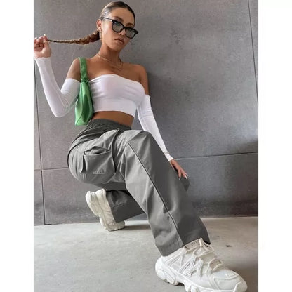 2 Calça Cargo Feminina Sarja Unissex Larga Promoção Moda Skate Inverno
