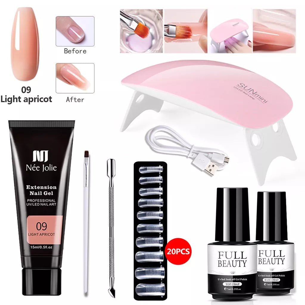 kit unha de gel poligel completo profissional de unha em gel polygel alongamento Set Nail Art Extension Kit Acrylic UV Gel Nail Files Nail Molds Builder Painting Brush Slip Solution DIY Manicure