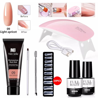 kit unha de gel poligel completo profissional de unha em gel polygel alongamento Set Nail Art Extension Kit Acrylic UV Gel Nail Files Nail Molds Builder Painting Brush Slip Solution DIY Manicure