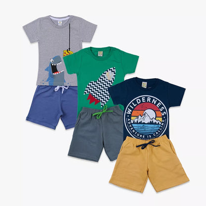 Kit Sortido 10 Peças de Roupas Infantil Menino- 5 Camisetas + 5 Bermudas - Promoção - Kit com 5 Conjuntos de Roupa Infantil Menino Verão Masculino Bebe Barato