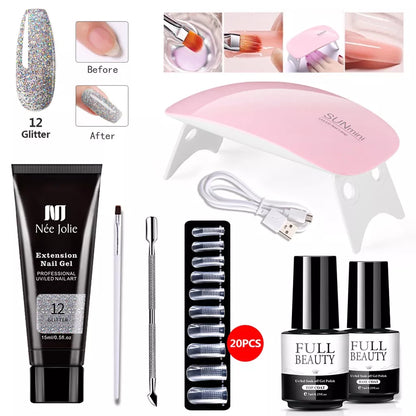 kit unha de gel poligel completo profissional de unha em gel polygel alongamento Set Nail Art Extension Kit Acrylic UV Gel Nail Files Nail Molds Builder Painting Brush Slip Solution DIY Manicure