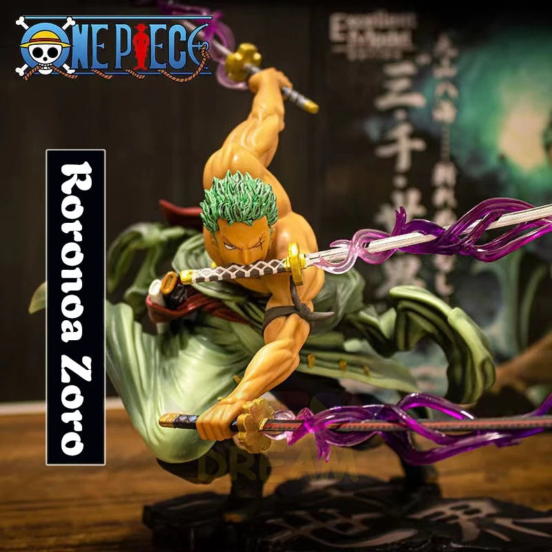 Boneco One Piece Action Figure Roronoa Zoro/Três Faca/Combate Anime Brinquedo