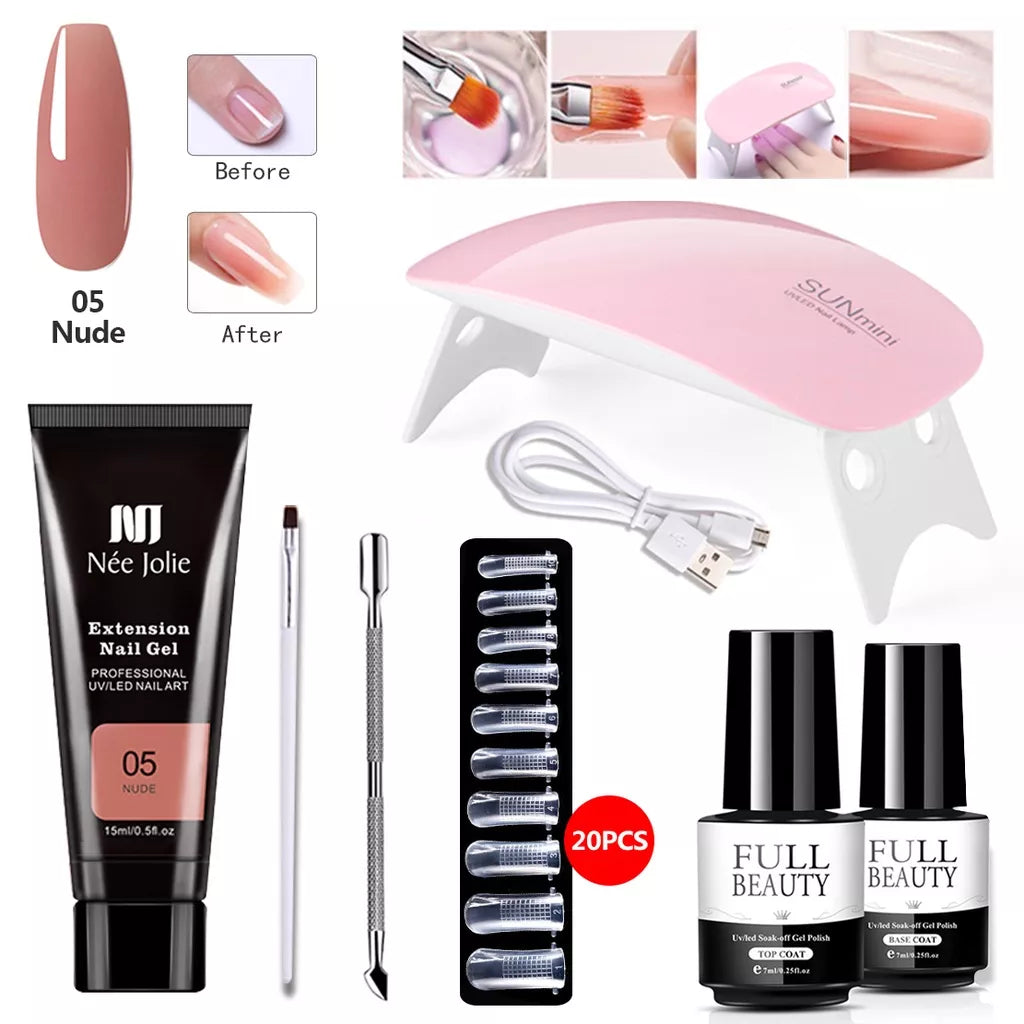 kit unha de gel poligel completo profissional de unha em gel polygel alongamento Set Nail Art Extension Kit Acrylic UV Gel Nail Files Nail Molds Builder Painting Brush Slip Solution DIY Manicure