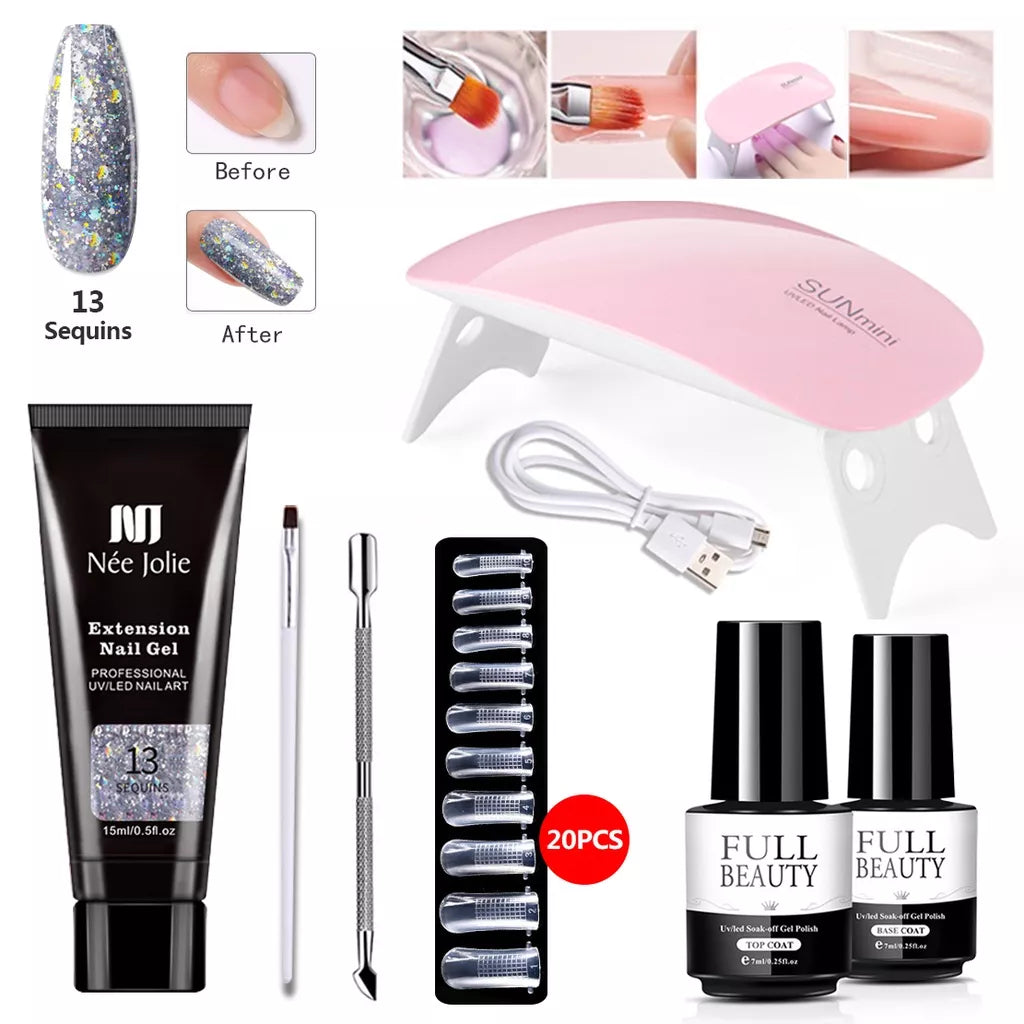 kit unha de gel poligel completo profissional de unha em gel polygel alongamento Set Nail Art Extension Kit Acrylic UV Gel Nail Files Nail Molds Builder Painting Brush Slip Solution DIY Manicure