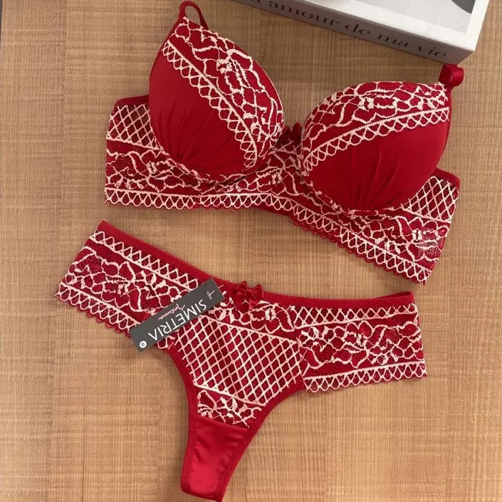 Conjunto Lingerie Rendado Bicolor Com Calcinha Fio - Moda Íntima