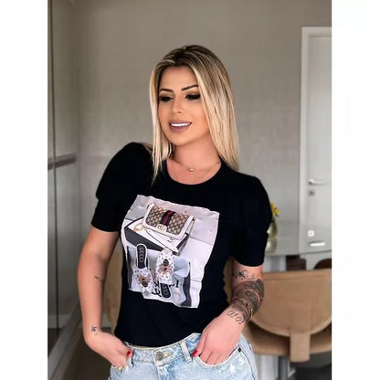 Blusa feminina manga princesa estampada blusas ( 36 ao 48) Tecido Viscolaycra