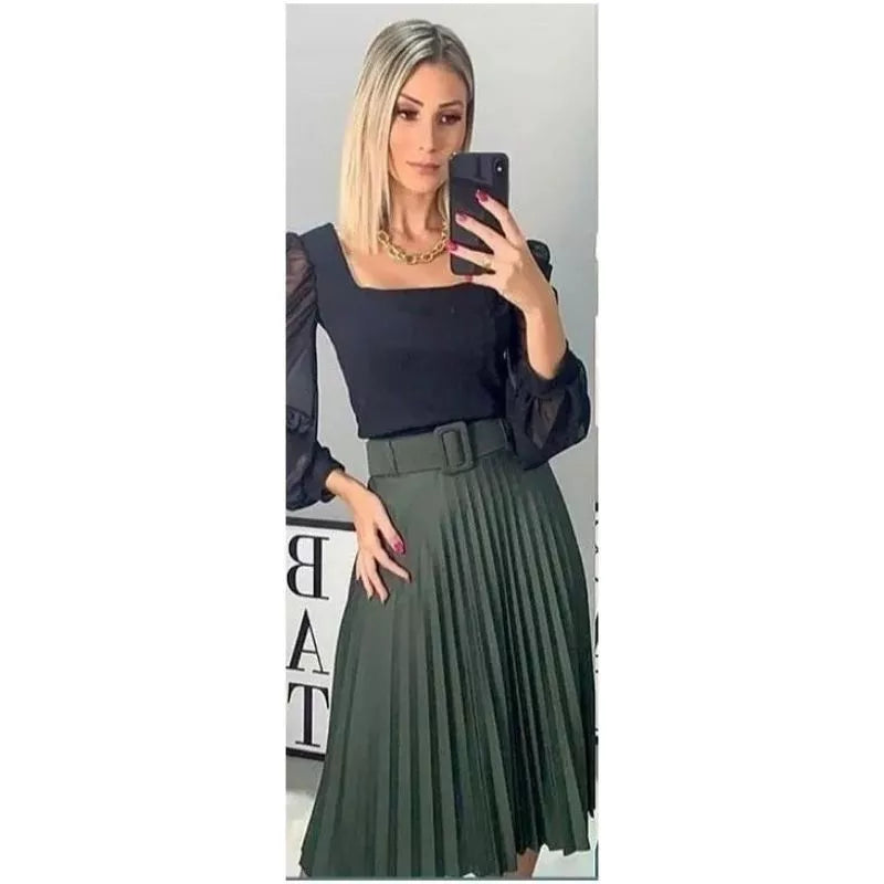 Saia midi Plissada Midi Moda Evangelica Casual Elegante para igreja