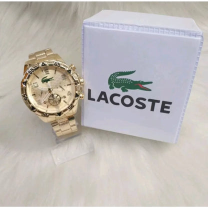Relógio masculino dourado prata metal analógico digital refletivo jacaré