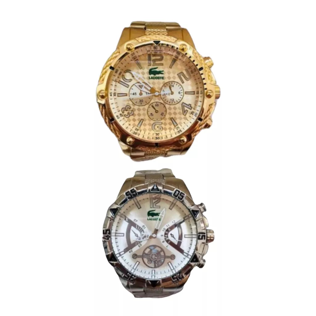 Relógio masculino dourado prata metal analógico digital refletivo jacaré