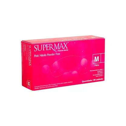 Luva Nitrilica Rosa Pink Sem Pó Sem talco caixa C/100 Supermax