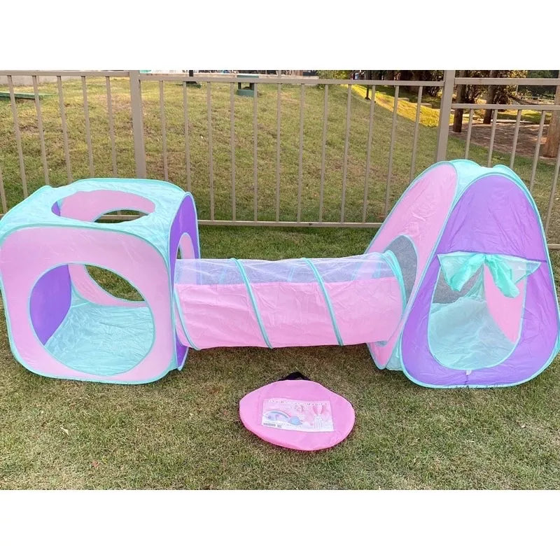 Tenda Toca Barraca Infantil Tunel 3x1com Piscina para Bolinhas Princesas Astronaltas com  Cesta Basquete Playground Brinquedo