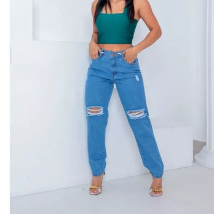 Calça mom jeans estilosa 100% algodão
