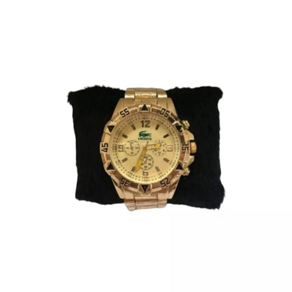 Relógio masculino dourado prata metal analógico digital refletivo jacaré