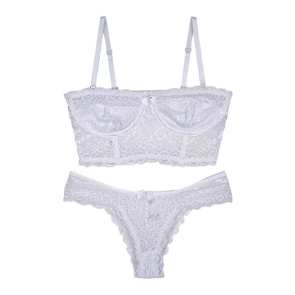Conjunto Lingerie Renda Sutiã Cropped Alça Removível Tomara Que Caia Calcinha Estela