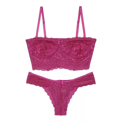 Conjunto Lingerie Renda Sutiã Cropped Alça Removível Tomara Que Caia Calcinha Estela