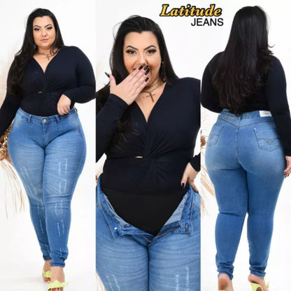 calça jeans feminina plus size com cinta modeladora (cinta fixa)