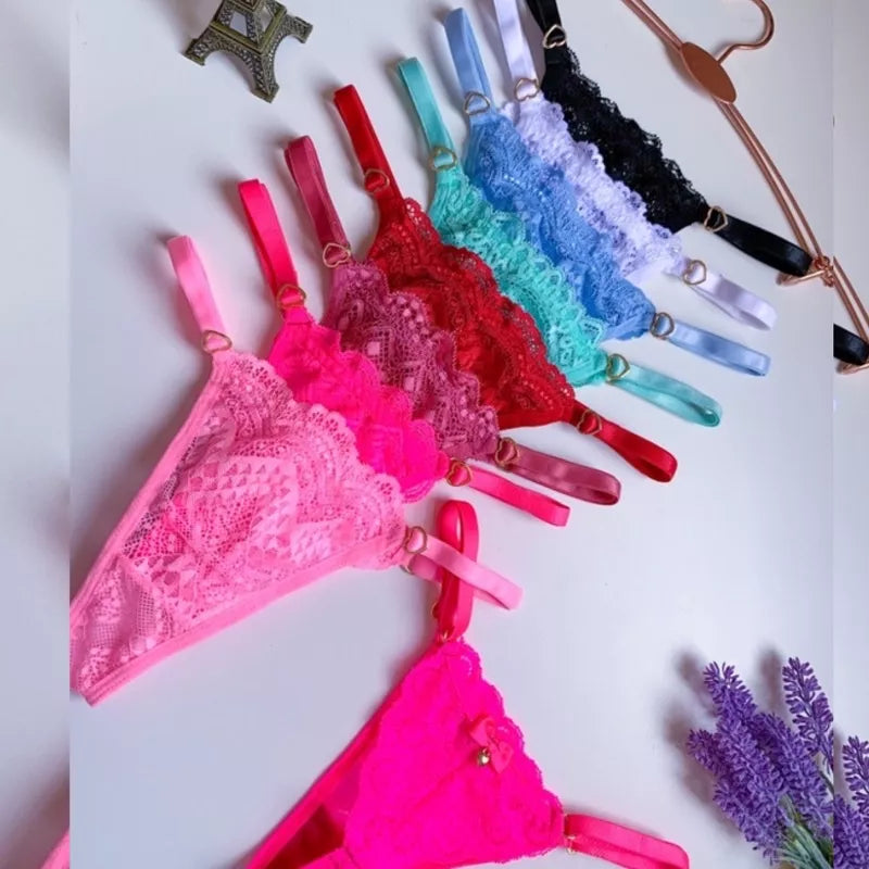 Kit 4 Tanga Fio dental Rendada calcinhas Sensual com regulagem paixão
