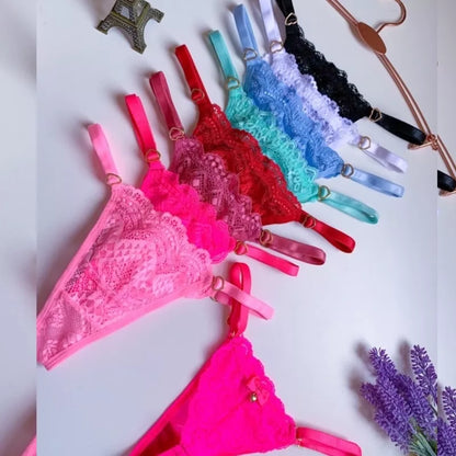 Kit 4 Tanga Fio dental Rendada calcinhas Sensual com regulagem paixão
