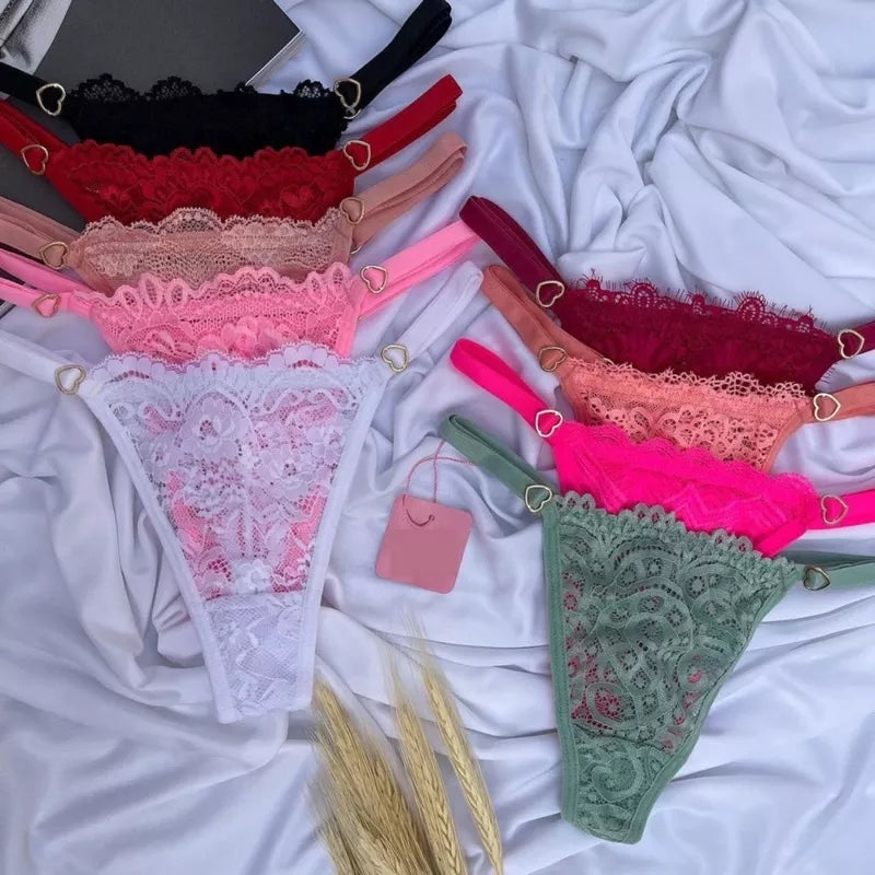 Kit 4 Tanga Fio dental Rendada calcinhas Sensual com regulagem paixão