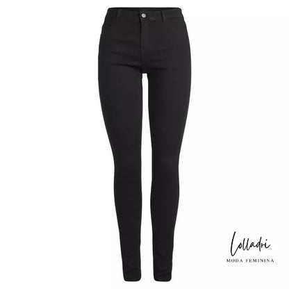Calça Jeans Preta Skinny Com Lycra Cintura Alta Corte Do Jeans Empina Confortável Moda Feminina.