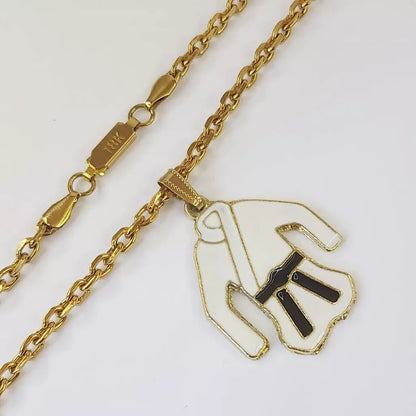 Corrente Cordão Baiano 4mm Longa Banhada Ouro 18K + colares masculinos com Pingente Quimono Faixa Preta Luta
