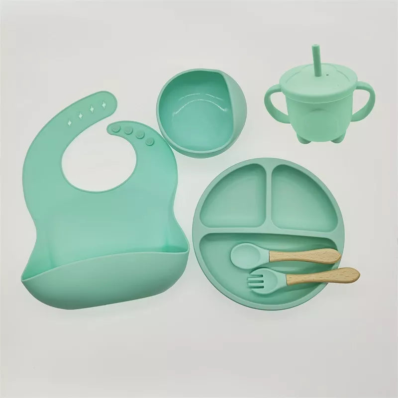5/6/8pcs Conjunto De Talheres Infantis Para Bebês Complementares De Treinamento De Alimentos Tigela De Sucção De silicone Materno E Crianças