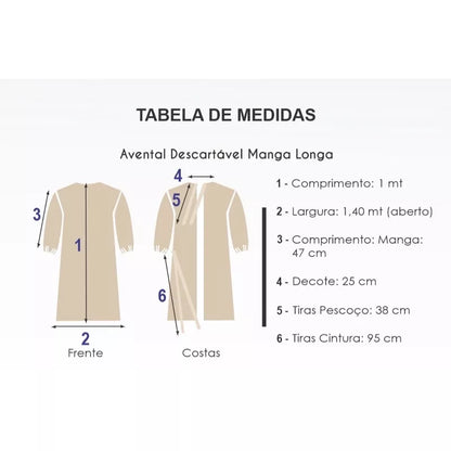 1 Avental Descartável TNT 40GR Manga Longa Várias Cores