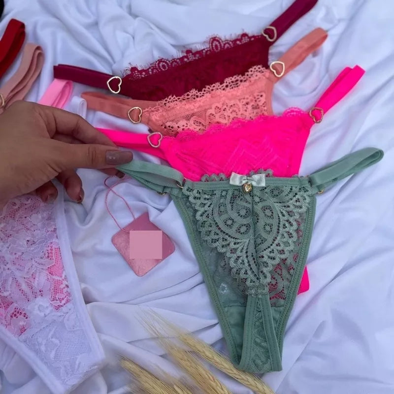 Kit 4 Tanga Fio dental Rendada calcinhas Sensual com regulagem paixão