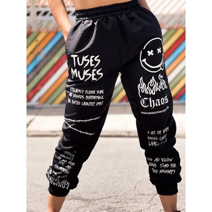 Calça Feminina Jogger com bolso Tactel Letras Escrita Street Tik tok